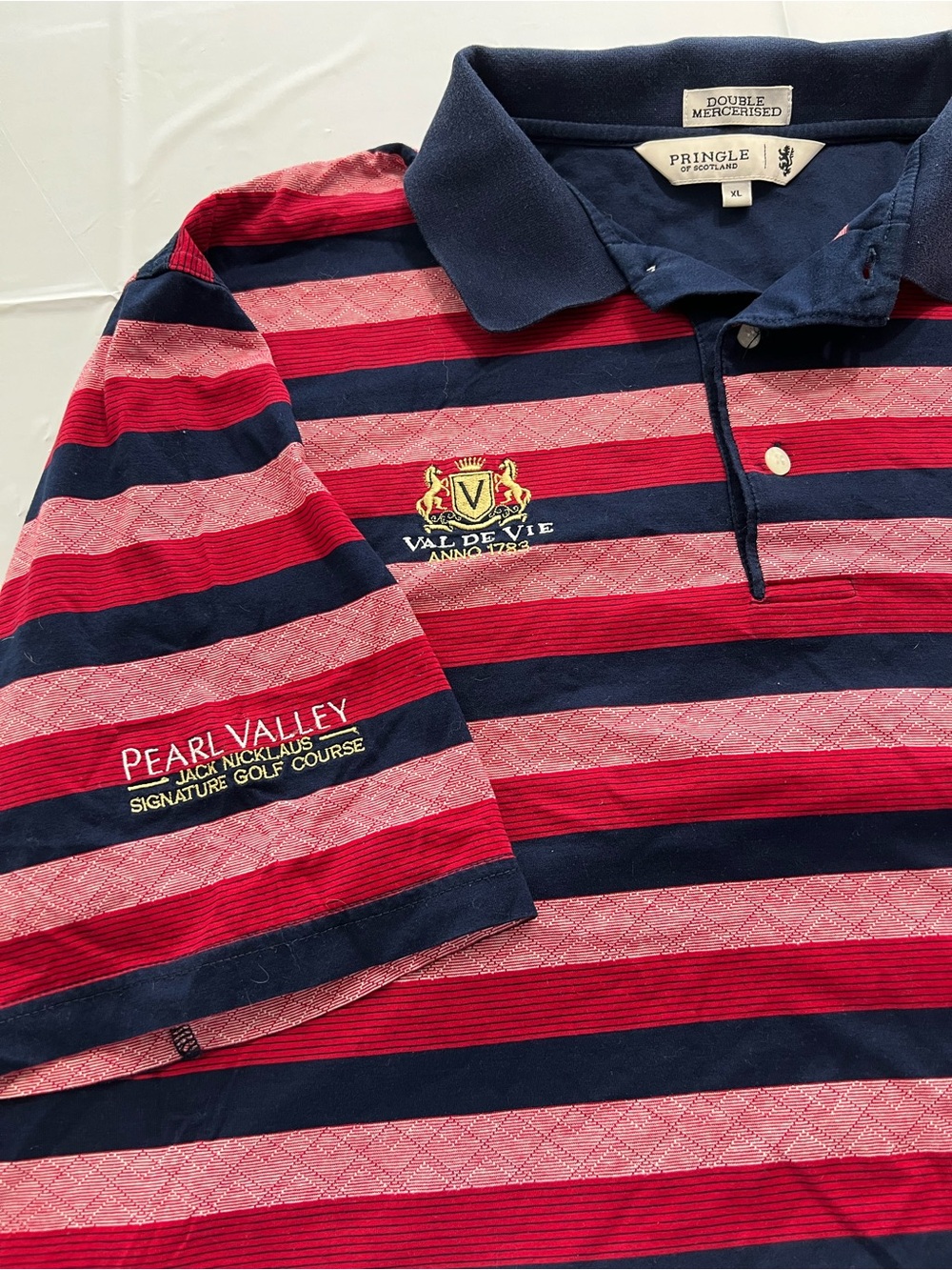 RARE Vintage Val De Vie & Pearl Valley Golf Course Polo Shirt Red Navy Stripe XL